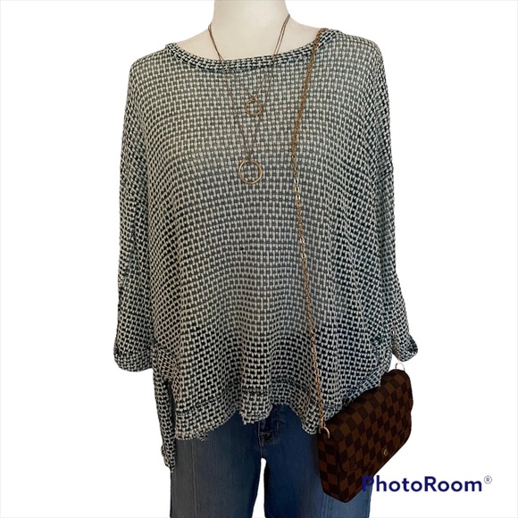 Umgee Tops - Umgee high-low woven tunic top, green and white check, size large